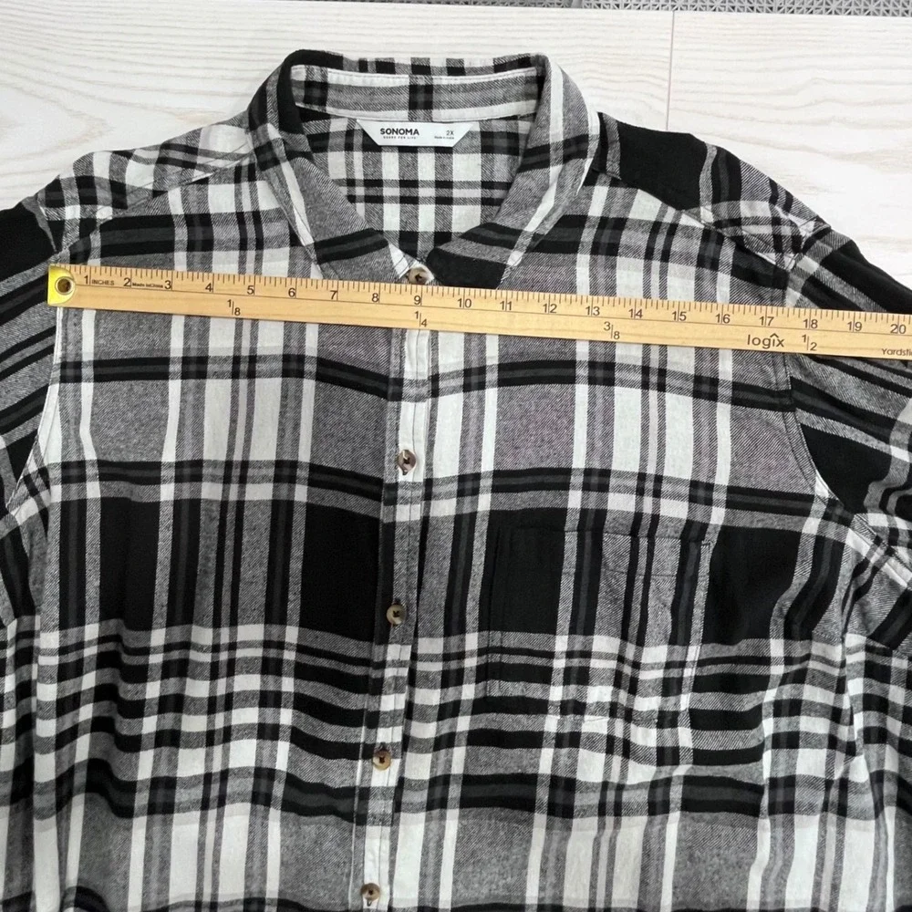 Sonoma Black White Plaid Flannel Shirt Womens 2X Fall Casual Classic Cabincore - Picture 8 of 11